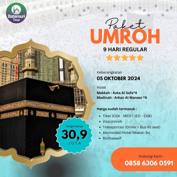 Umrah Hemat 1445 H, RH Tour, Paket 9 hari , Keberangkatan 05 Oktober 2024,* 4 , Etihad Airways